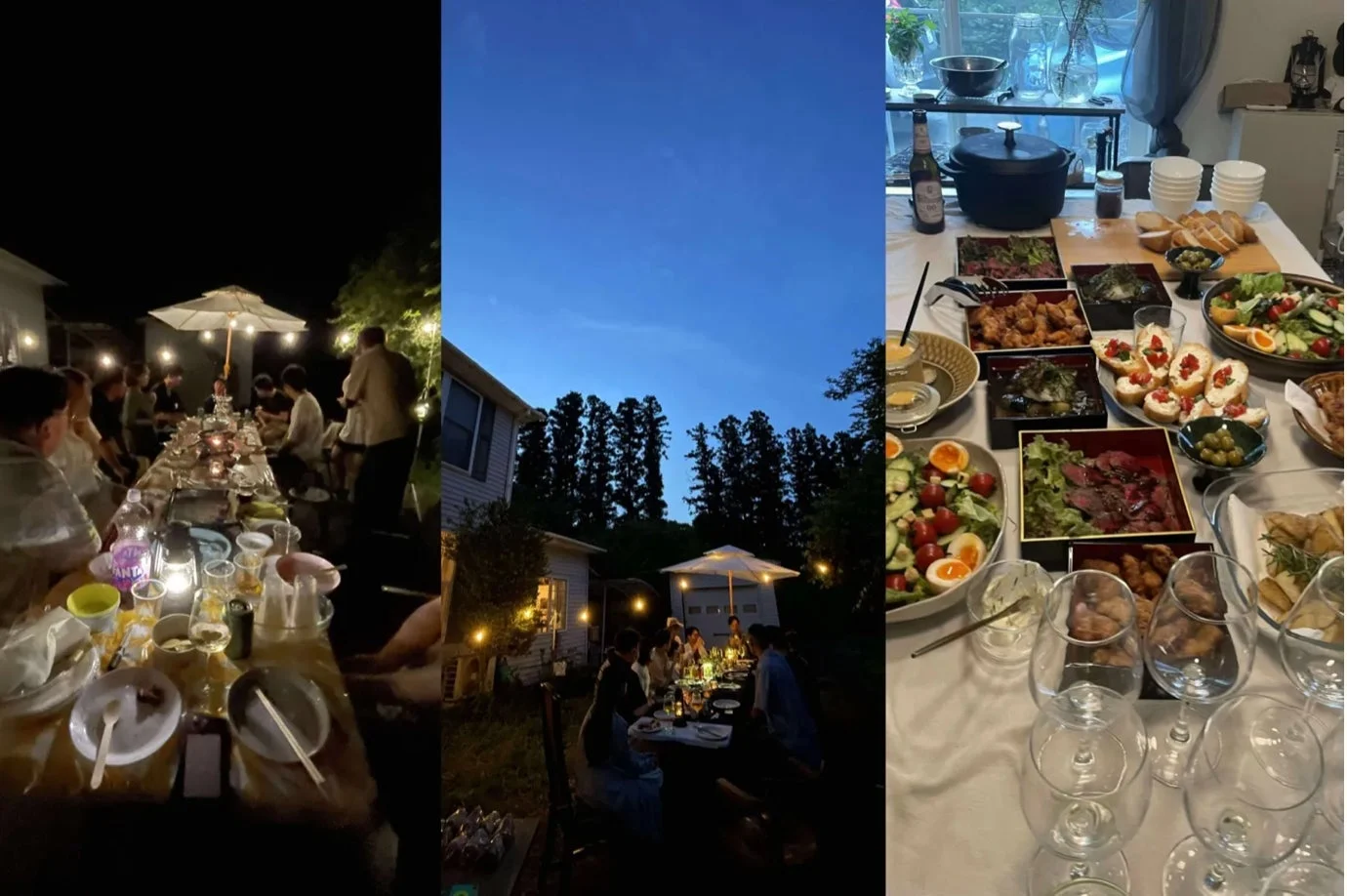 夜に開催されたアウトドアでの食事会